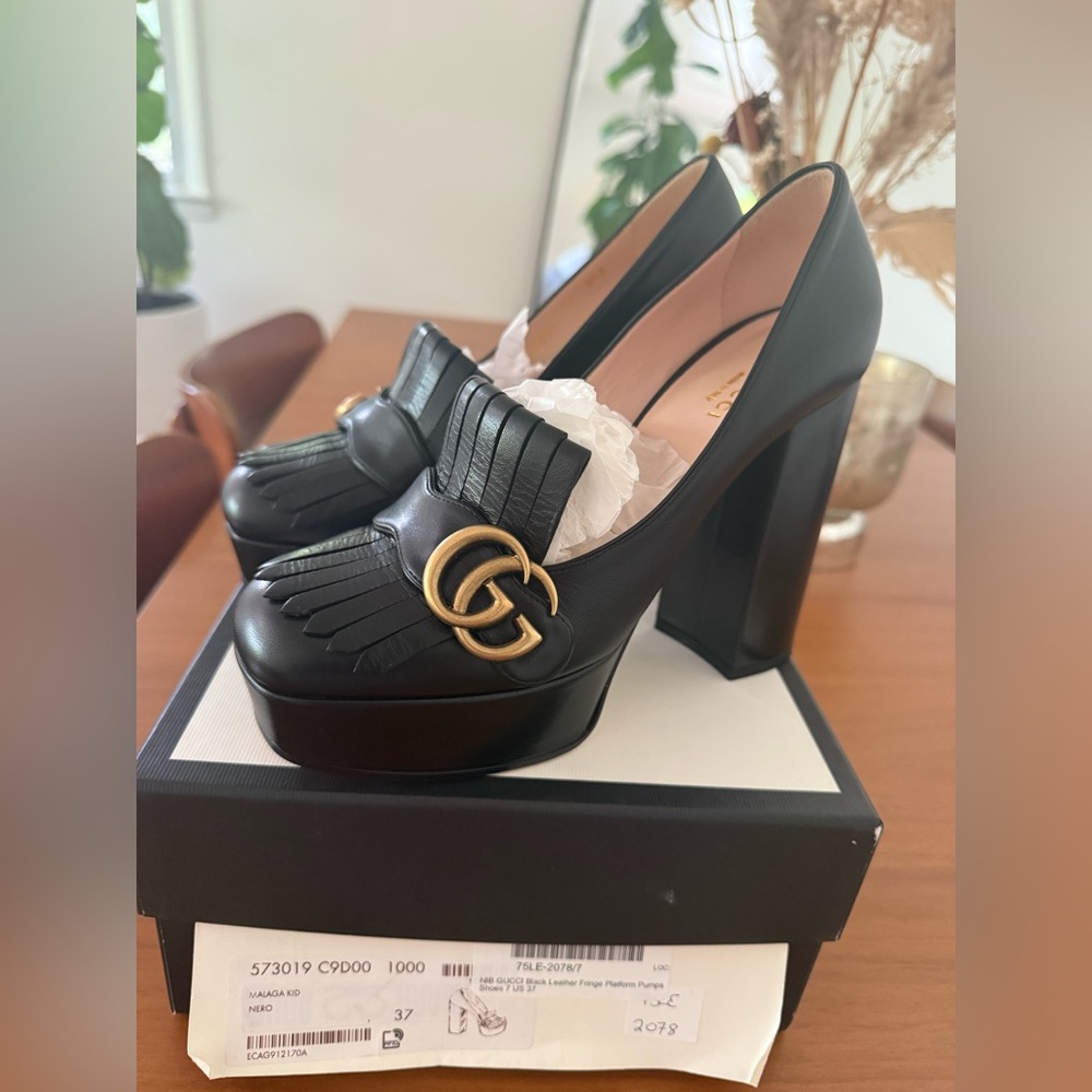 Gucci Black Platform Heels with Gold Accent
